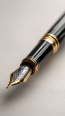 Fountain pen on blue background, classic writing and signature concept