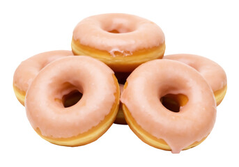 Pile of glazed donuts PNG isolated on transparent background, sweet dessert for breakfast or snack food concept