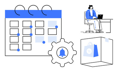 Fototapeta premium Scheduling concept. Scheduling tools for time management and notifications. Scheduling enhances efficiency and customer engagement. For project planning, productivity apps, e-commerce, process