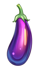 A side view of a fresh, glossy eggplant showing its natural shape and shine.