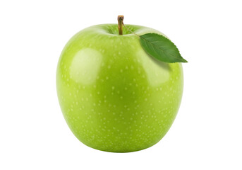 Fresh green Granny Smith apple PNG isolated on transparent background, healthy fruit with leaf for food and nutrition concepts