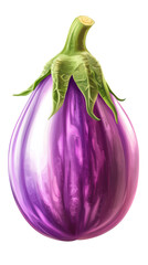 A glossy, vibrant purple eggplant with detailed texture.