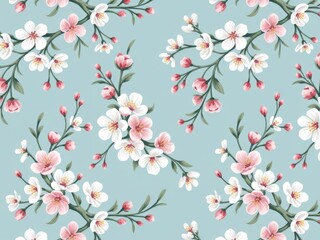 Fototapeta premium Delicate cherry blossoms on soft blue background