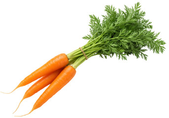 Fresh carrots with green tops isolated PNG, vibrant orange root vegetables with leafy greens on transparent background for healthy eating
