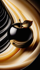 Elegant Black Glossy Apple with Golden Stem Close Up Luxury Still Life
