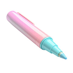 A colorful collection of three felt markers and a blue ink pen isolated on a white background provides essential plastic writing tools and school supplies for art, education, and office drawing