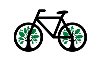Fototapeta premium Bicycle with green leaves in wheels, symbolizing eco-friendly transportation and sustainable living.