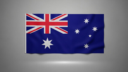 Australian flag with rich texture and vibrant colors, depicted in a studio setting against a neutral grey background