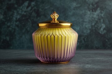 Ornate Glass Jar With Gold Lid