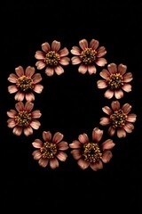 Circle Frame Of Dried Pink Flowers With Gold Details