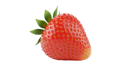 A single, ripe strawberry with green leaves