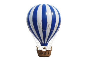 Fototapeta premium Blue and white striped hot air balloon PNG isolated, vintage style aerostat on transparent background for travel and adventure themes
