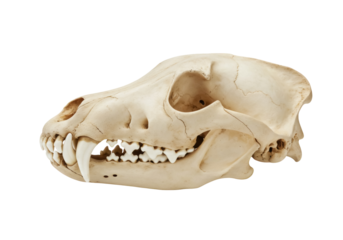 Dog skull isolated PNG on transparent background, canine bone anatomy for veterinary study and educational resources
