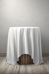 White Fabric Draped Over Wooden Stump Display