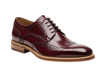 Burgundy leather wingtip dress shoe isolated PNG, classic men s footwear for formal occasions and professional attire