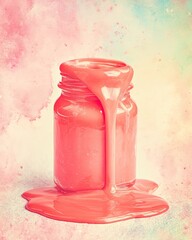 Pink Paint Dripping From Glass Jar