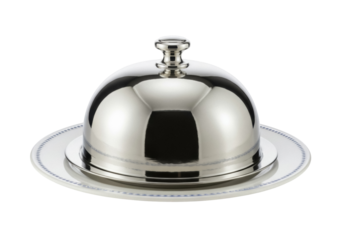 Silver butter dish with lid isolated PNG, elegant serving dish for breakfast or brunch on transparent background