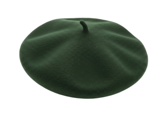 Dark green wool beret isolated PNG, classic French hat for artists and fashion enthusiasts on transparent background