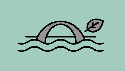 Minimalist illustration of a bridge over water with a leaf, symbolizing nature and connection.