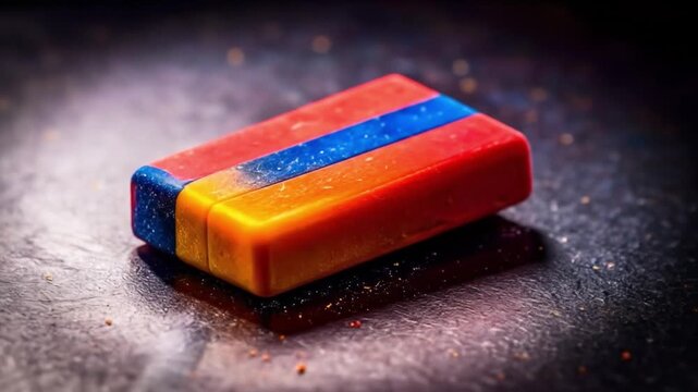 Abstract colorful cube with unique design on dark surface