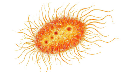 A 3D rendering of a bacterium with an intricate, glowing structure.