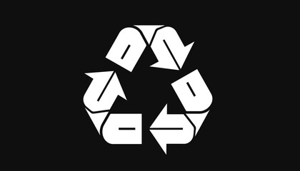 Fototapeta premium Recycle symbol in white on a black background representing environmental conservation and sustainability.