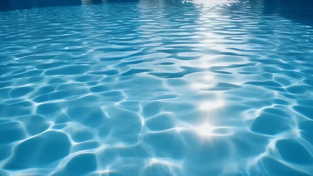 Vibrant Blue Swimming Pool Water Surface With Sunlight Reflections And Ripple Patterns