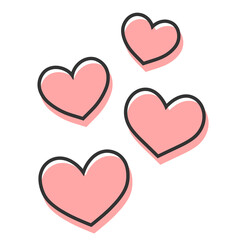 シンプルな4つのハート 手描きイラスト アイコン	 版ズレ 赤
