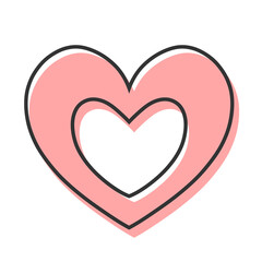 シンプルな2重のハート 手描きイラスト アイコン 版ズレ 赤