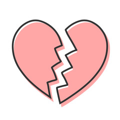 ひび割れたシンプルなハートの手描きイラストアイコン 版ズレ 赤