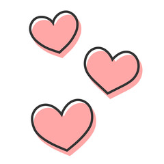 シンプルな3つのハート 手描きイラスト アイコン 版ズレ 赤