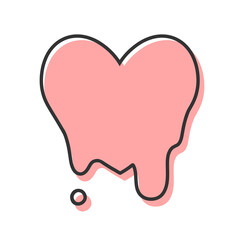 ドロドロに溶けているシンプルなハートの手描きイラストアイコン 版ズレ 赤