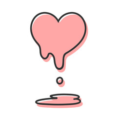 溶けて水たまりを作っているハートの手描きイラストアイコン 版ズレ 赤