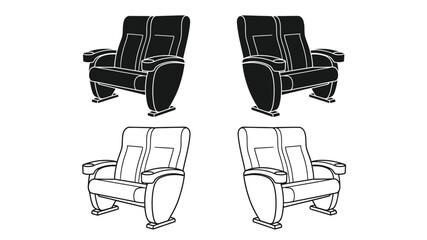 Black and white illustration of comfortable theater or home cinema reclining seats