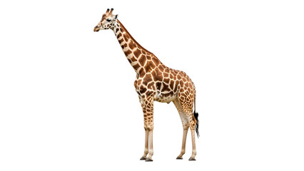 Obraz premium Giraffe standing profile isolated on a transparent background animal mammal wildlife