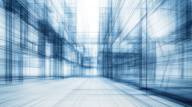 Abstract Architectural Wireframe Cityscape: A Blueprint of Modern Urban Design - Powered by Adobe