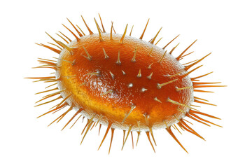 A 3D model of bacteria with visible surface spikes and a textured body.