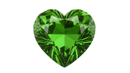 Green heart shaped gemstone with many facets isolated on a transparent background heart-shaped faceted