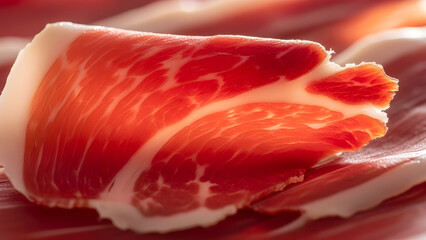 Delicious cured prosciutto slices with marbled texture