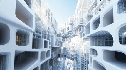 Futuristic Architectural Metropolis: A 3D Render of a White Cityscape