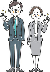 OKサインをするビジネスパーソン　全身　ベクター