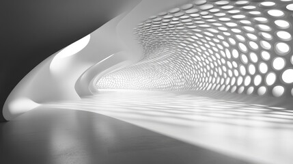Abstract White Architectural Interior Design: A Modern Tunnel of Light and Shadow