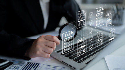 A concept of the tax compliance process. This shows the auditing and verification of various...