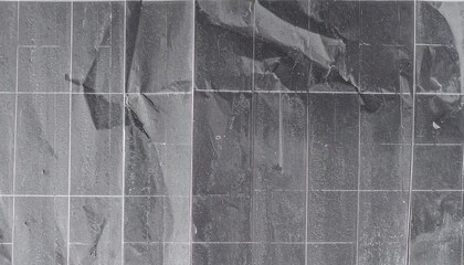 Close-up of a gray, weathered wall with peeling paint and a grid pattern in a monochromatic color scheme.
