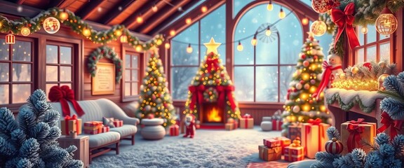 Festive digital illustration with cozy winter elements, twinkling lights, and holiday decorations, evoking warmth and joy,  happy,  advent
