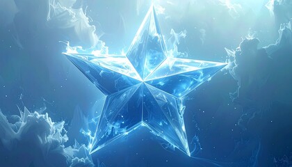 A radiant crystalline star, emanating a powerful icy blue luminescence, stands as a symbolic beacon of achievement, excellence, and celestial aspiration