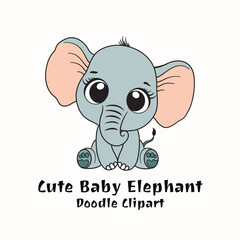 Obraz premium Cute Baby Elephant Doodle Clipart