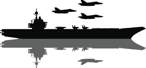 carrier deck scene with jets flying above and mirrored reflection © AIcon Star