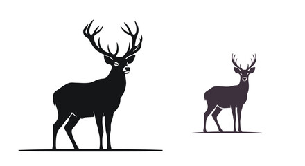 Two majestic deer silhouettes stand prominently against a plain white background