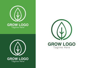 Grow Logo - Modern Minimalist Leaf in Circle Symbol